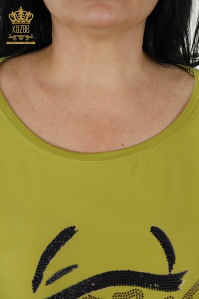 Hurtownia bluzek damskich z haftowanym kamieniem w kolorze pistacjowym - 77756 | KAZEE - Thumbnail