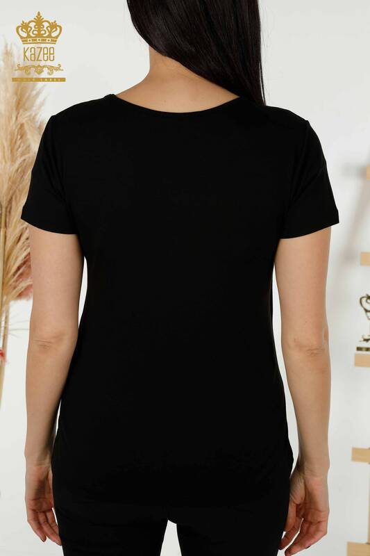 Hurtownia bluzek damskich z detalami na ramionach, czarna - 79220 | KAZEE