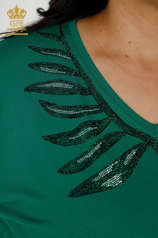Hurtownia bluzek damskich w liście w kolorze zielonym - 79319 | KAZEE