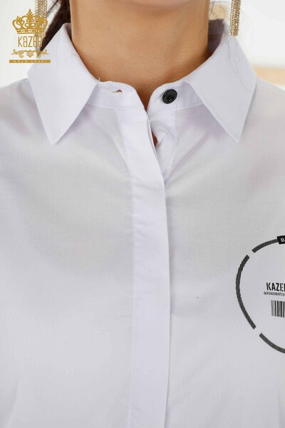 Hurtownia koszul damskich - Szczegółowe guziki - białe - 20328 | KAZEE - Thumbnail