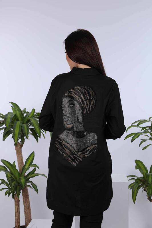 Hurtownia koszul damskich z kieszenią i figurką kobiety z kryształowym kamieniem - 20114 | KAZEE