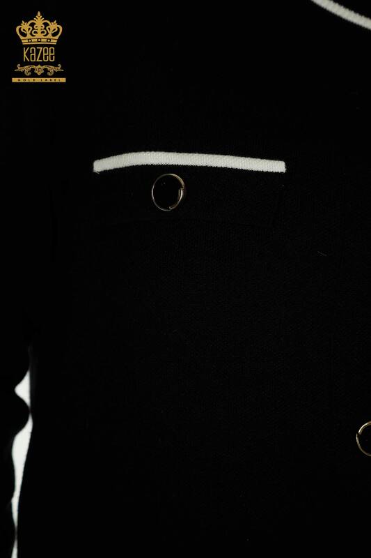 Hurtownia damskiego dwuczęściowego garnituru z guzikami w szczegółowe czarne paski - 30791 | KAZEE