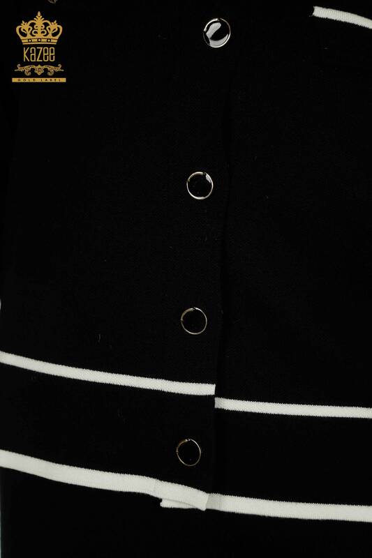 Hurtownia damskiego dwuczęściowego garnituru z guzikami w szczegółowe czarne paski - 30791 | KAZEE