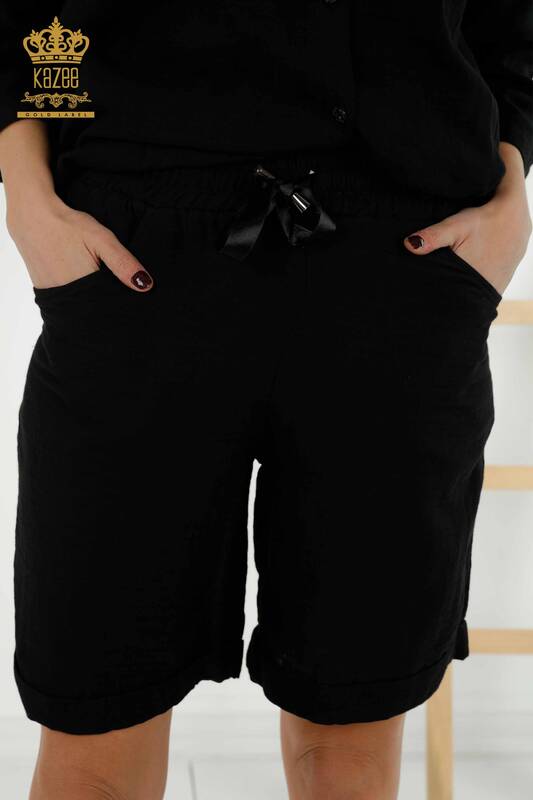 Hurtowy komplet letnich koszul damskich z kieszenią czarny - 20401 | KAZEE