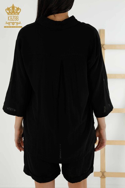 Hurtowy komplet letnich koszul damskich z kieszenią czarny - 20401 | KAZEE - Thumbnail