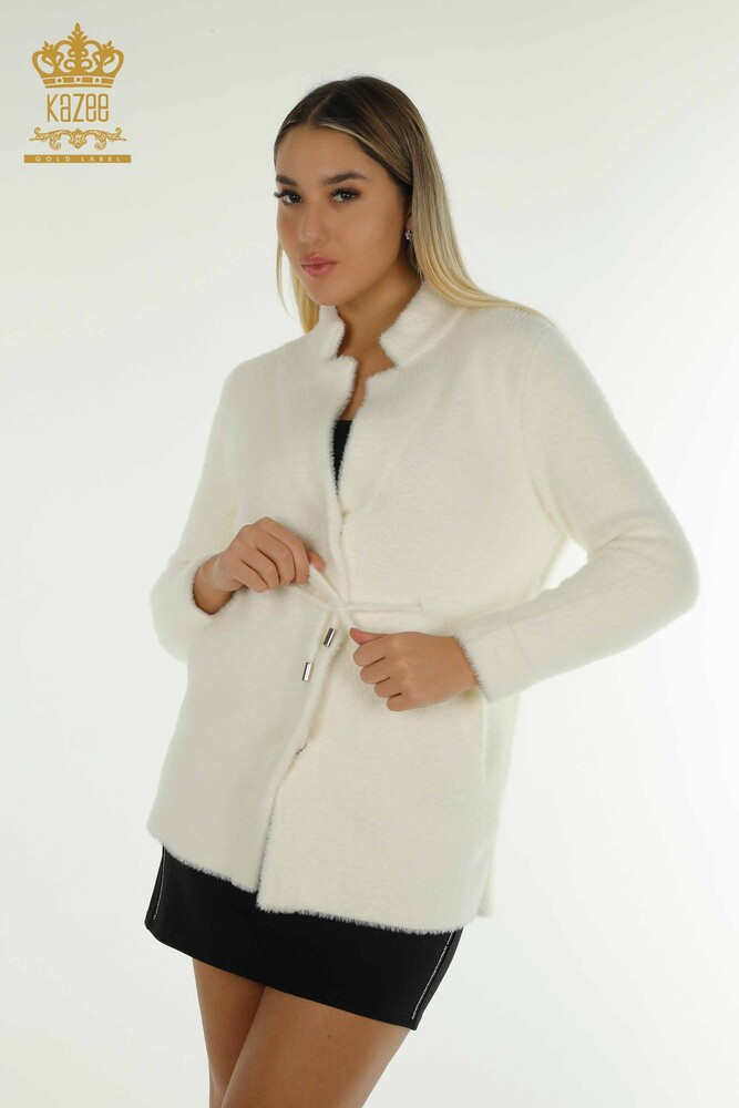Hurtownia damskiego kardiganu Angora z wiązaniem w kolorze ecru - 30269 | KAZEE - 1
