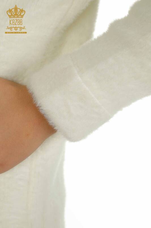 Hurtownia damskiego kardiganu Angora z wiązaniem w kolorze ecru - 30269 | KAZEE