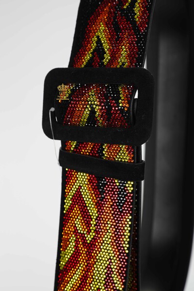 Hurtownia Pasków Damskich Kolorowe Kamienie Haftowane Czerwone - 523 | KAZEE - 4