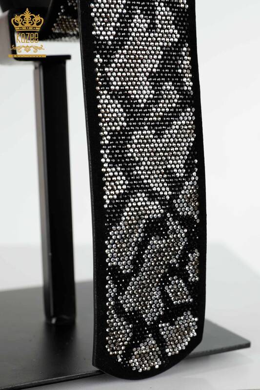 Hurtownia paska damskiego z kryształowym kamieniem haftowanym czarnym - 510 | KAZEE