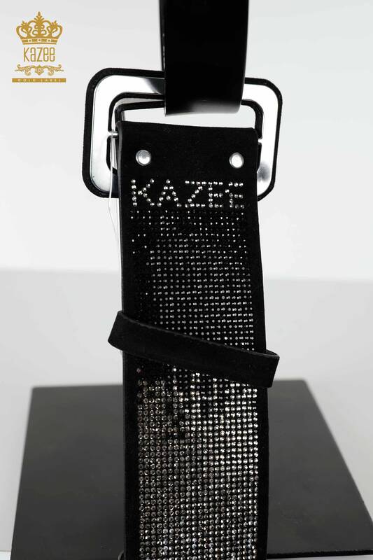Hurtownia paska damskiego z kryształowym kamieniem haftowanym czarno-białym - 508 | KAZEE