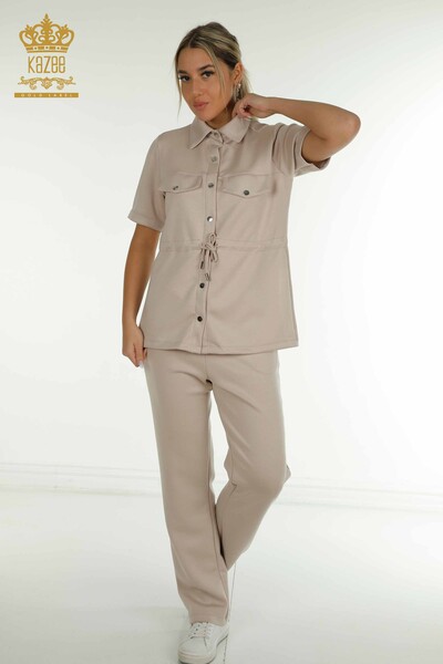 Hurtownia potrójnego kompletu dresów damskich z guzikami szczegółowe norek - 17633 | KAZEE 