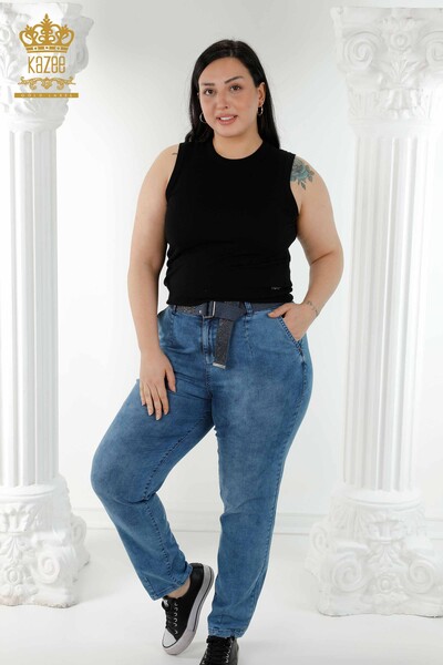 Kazee - Hurtownia spodni jeansowych damskich niebieska z kieszeniami - 3686 | KAZEE