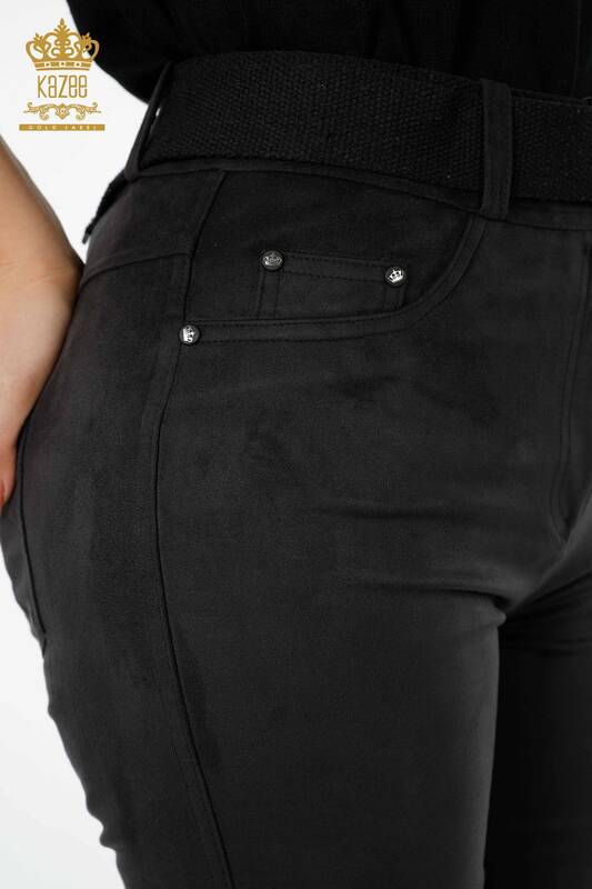 Hurtownia jeansów damskich czarnych z paskiem - 3358 | KAZEE