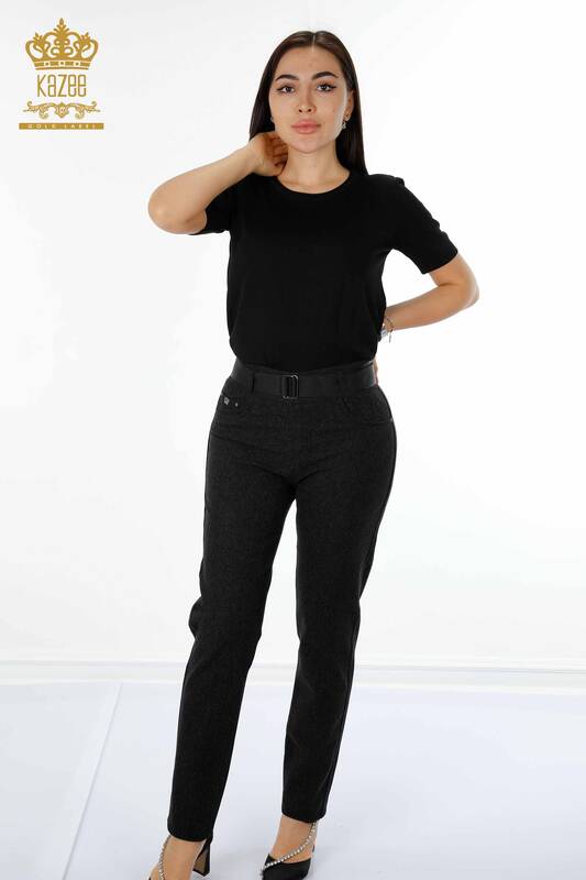 Hurtownia jeansów damskich czarnych z paskiem - 3662 | KAZEE