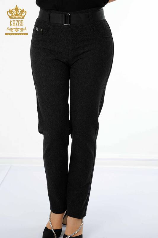 Hurtownia jeansów damskich czarnych z paskiem - 3662 | KAZEE
