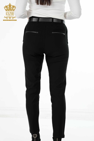 Hurtownia spodni skórzanych damskich z guzikami i szczegółowym paskiem wiskozy - 3623 | KAZEE - Thumbnail