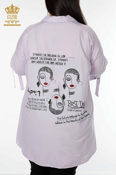 Hurtownia koszul damskich ze wzorzystym tekstem szczegółowy liliowy - 17141 | KAZEE - Thumbnail