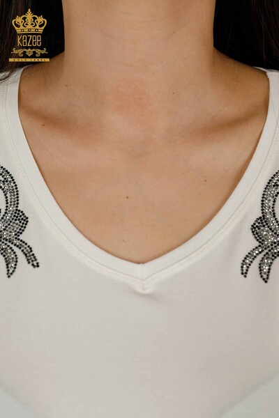 Hurtownia bluzek damskich na ramię szczegółowo ecru - 79054 | KAZEE - Thumbnail