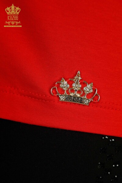 Hurtownia bluzki damskiej Basic czerwona z logo - 79177 | KAZEE - Thumbnail