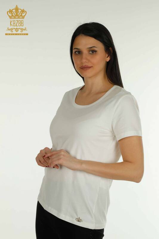 Hurtownia bluzek damskich Basic Logo Ecru - 79177 | KAZEE
