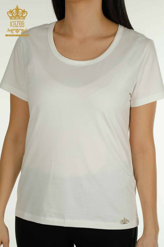 Hurtownia bluzek damskich Basic Logo Ecru - 79177 | KAZEE