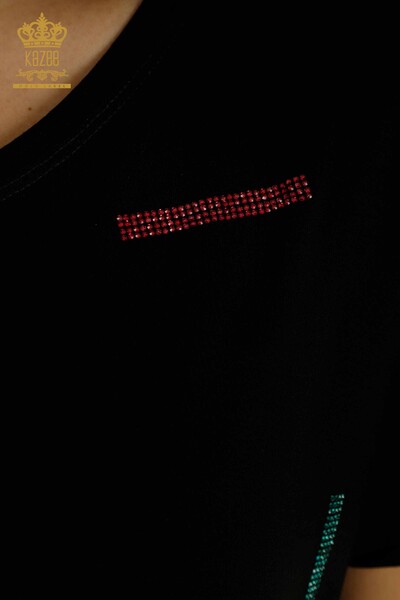 Hurtownia bluzek damskich z haftowanym kamieniem w kolorze czarnym - 79365 | KAZEE - Thumbnail