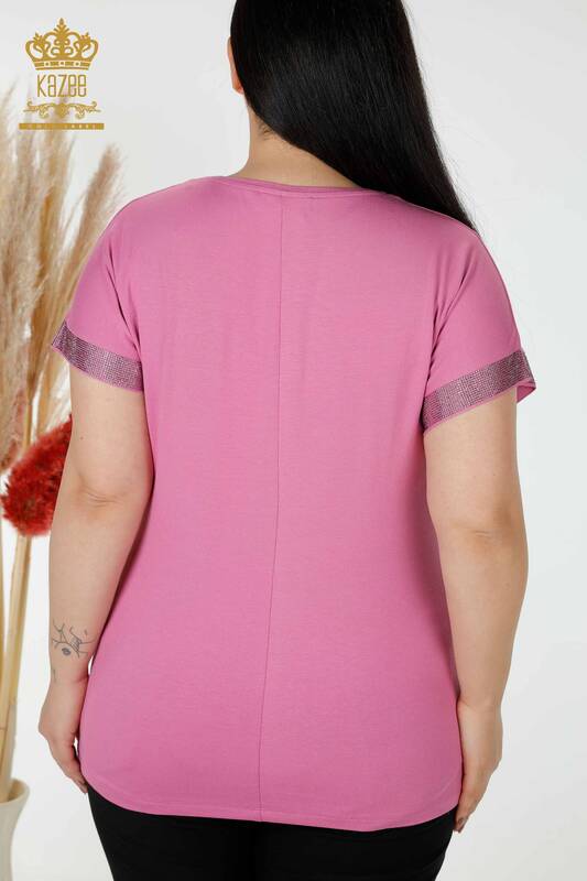Hurtownia bluzek damskich z haftowanym kamieniem liliowym- 78918 | KAZEE