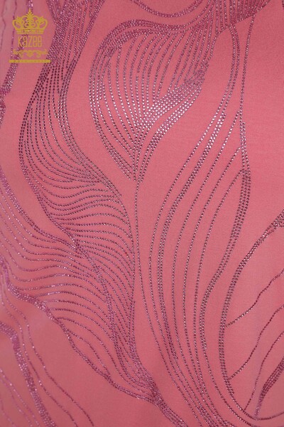 Hurtownia bluzek damskich z haftowanym kamieniem w kolorze różowym - 79329 | KAZEE - Thumbnail