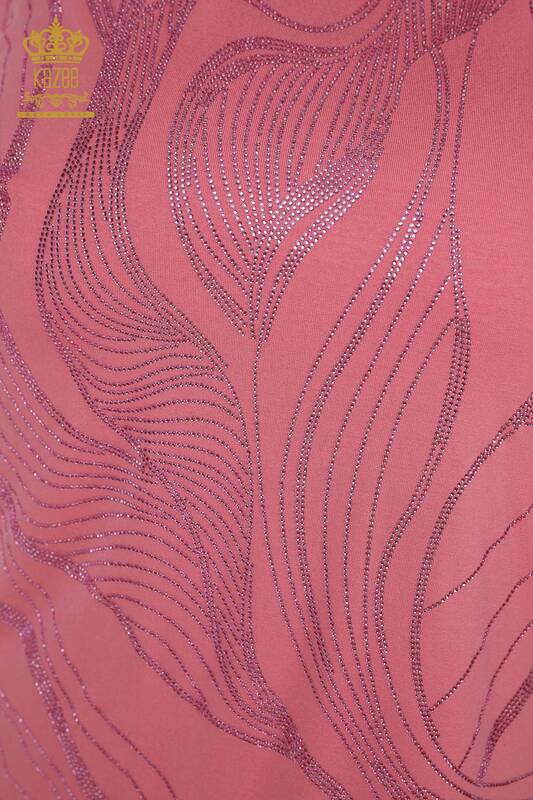 Hurtownia bluzek damskich z haftowanym kamieniem w kolorze różowym - 79329 | KAZEE