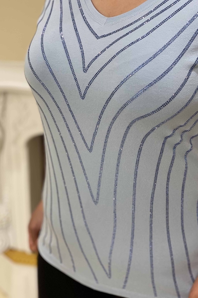 Hurtownia bluzki damskiej z haftowanym kamieniem, dekoltem w szpic, model amerykański - 77749 | KAZEE - Thumbnail