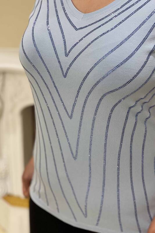 Hurtownia bluzki damskiej z haftowanym kamieniem, dekoltem w szpic, model amerykański - 77749 | KAZEE