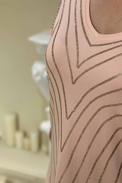 Hurtownia bluzki damskiej z haftowanym kamieniem, dekoltem w szpic, model amerykański - 77749 | KAZEE - Thumbnail