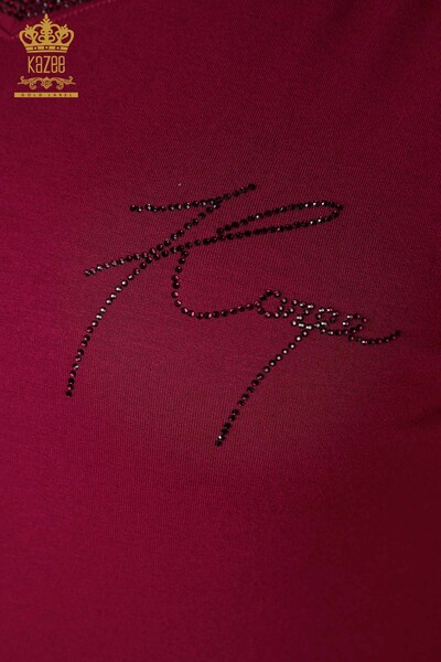 Hurtownia bluzek damskich z haftowanym kamieniem liliowym - 77870 | KAZEE - Thumbnail