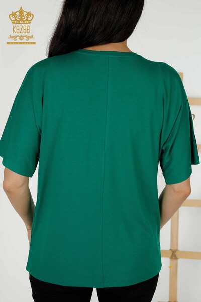 Hurtownia bluzek damskich z haftowanym kamieniem w kolorze zielonym - 77487 | KAZEE - Thumbnail