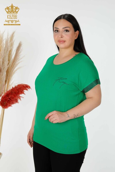 Hurtownia bluzek damskich z haftowanym kamieniem w kolorze zielonym - 78918 | KAZEE - Thumbnail