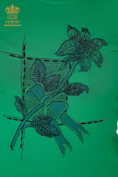 Hurtownia bluzek damskich z haftowanym kamieniem w kolorze zielonym - 79011 | KAZEE - Thumbnail