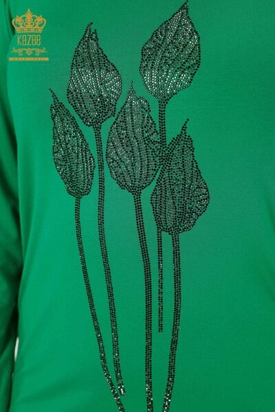 Hurtownia bluzek damskich z haftowanym kamieniem w kolorze zielonym - 79041 | KAZEE - Thumbnail