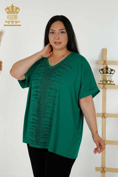 Hurtownia bluzek damskich z haftowanym kamieniem w kolorze zielonym - 79321 | KAZEE - Thumbnail