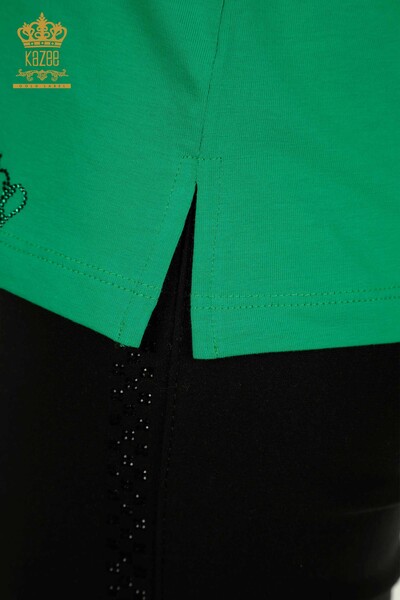 Hurtownia bluzek damskich - haftowany kamieniem - zielony - 79565 | KAZEE - Thumbnail
