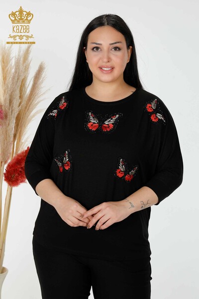 Hurtownia bluzek damskich w kolorowe motyle czarne - 77901 | KAZEE - 1