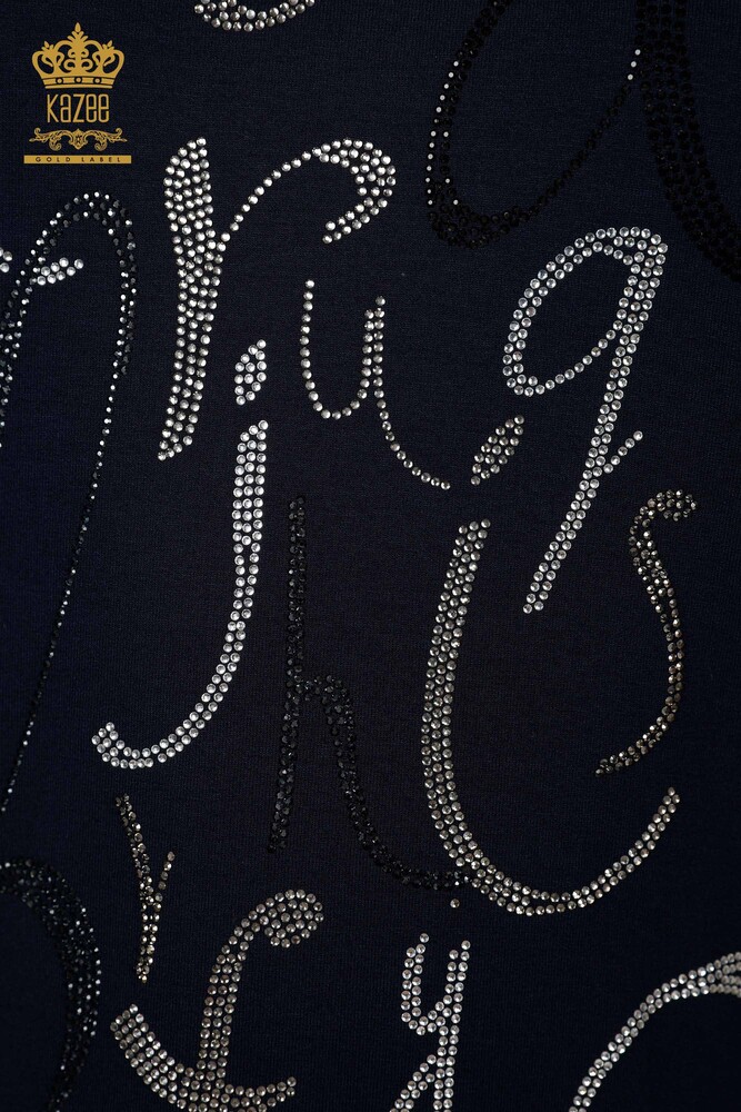 Hurtownia bluzek damskich z detalami w kształcie liter granatowa - 78833 | KAZEE - 4