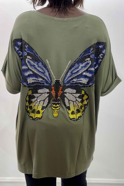Hurtownia bluzek damskich z nadrukiem motyli i haftowanymi kamieniami - 77717 | kazee - Thumbnail
