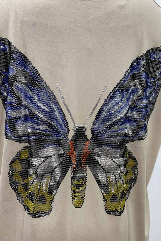 Hurtownia bluzek damskich z nadrukiem motyli i haftowanymi kamieniami - 77717 | kazee