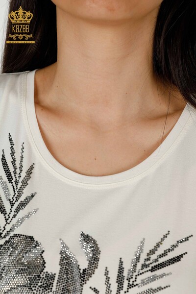 Hurtownia bluzek damskich na ramię szczegółowo ecru - 79289 | KAZEE - Thumbnail