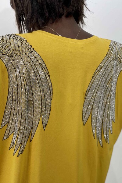 Hurtownia bluzek damskich ze skrzydełkami i szczegółowym okrągłym dekoltem - 77797 | kazee - Thumbnail
