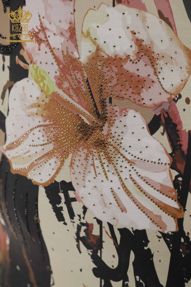 Hurtownia bluzek damskich w kwiatowe wzory beżowa - 77898 | KAZEE - 6