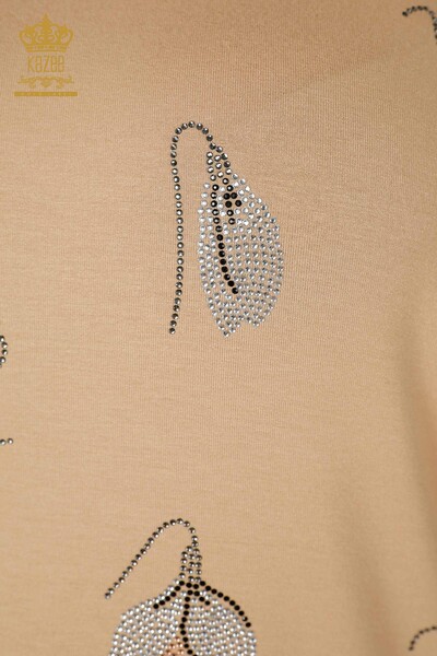 Hurtownia Bluzki Damskiej Wzorzyste Kwiaty Beżowa - 78934 | KAZEE - 3