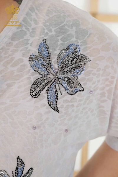 Hurtownia bluzek damskich w kwiaty w kolorze indygo - 79126 | KAZEE - Thumbnail