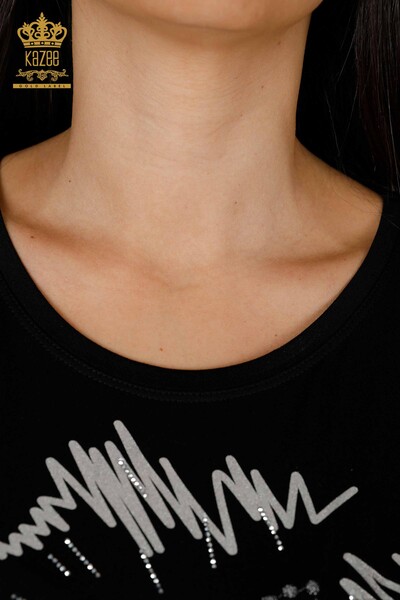 Hurtownia bluzek damskich w motylkowe wzory, czarna - 78926 | KAZEE - Thumbnail