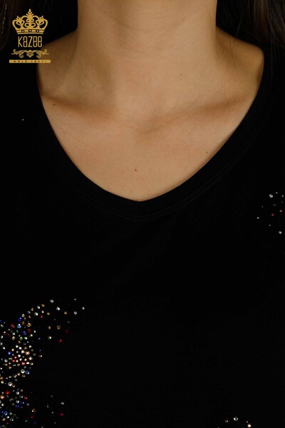 Hurtownia bluzek damskich w motylkowe wzory, czarna - 79364 | KAZEE - Thumbnail